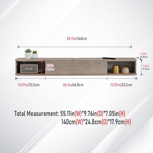 Floating TV Shelf, 55'' Wall Mounted TV Cabinet, Floating Shelves with Door, view 3