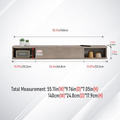 Floating TV Shelf, 55'' Wall Mounted TV Cabinet, Floating Shelves with Door, view 3