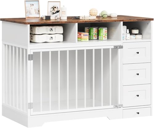 48 Inch Dog Crate Furniture, Farmhouse Dog Kennel with Bowl & Drawers, view 2
