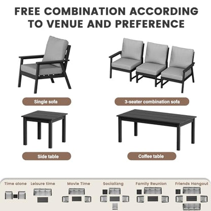 HDPE Patio Furniture Set, 10 Pieces Sectional Outdoor Furniture Set, All Weather Outdoor Couch Set Patio Conversation Set for Deck, Lawn, Black