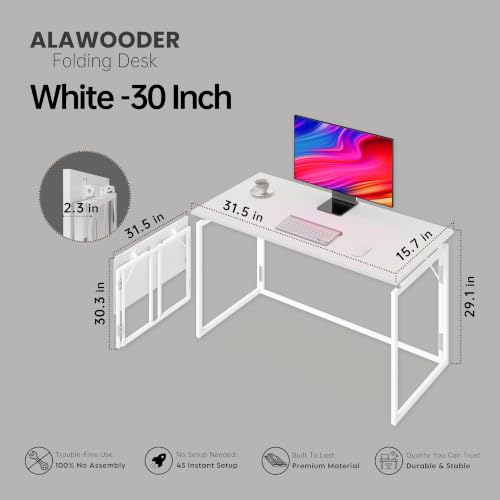31.5" Folding Desk: No Assembly, Wood Top for Small Spaces, view 4