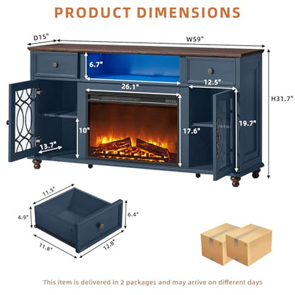 Farmhouse Fireplace TV Stand with Electric Fireplace & LED Lights, view 3