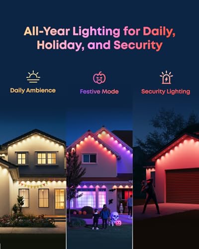 eufy Permanent Outdoor Lights S4, Radar-Activated, 200ft with 144 RGBWW LED String Lights for Daily, Accent and Christmas Decorations, AI Themes, Work Cams, Matter Support, IP67 Waterproof