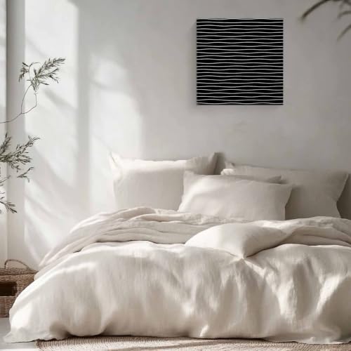Modern Black Wavy Stripe Canvas Print Wall, Abstract Trend Rippling Water Lines Framed Canvas Art Wall Decor Pictures Painting Artwork for Living Room Bedroom, Ready to Hang, 24" x 24"
