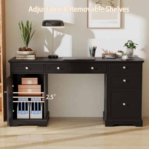 Black Executive Desk with Drawers: 60" Farmhouse Home Office Desks, view 4