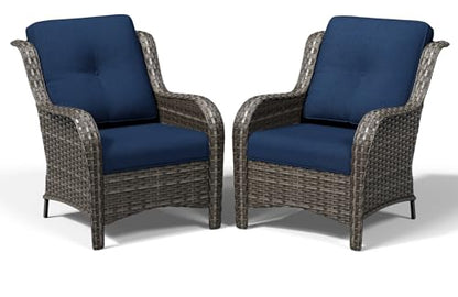 Patio Chairs Set of 2, Wicker Patio Furniture with High Back, Deep Seating, Wide Armrest, Thickened Cushions, Outdoor Rattan Furniture for Deck, Porch Use