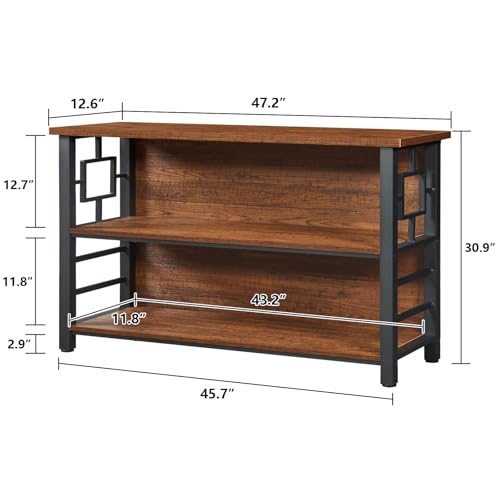 Book Shelf, 3 Tier Long Bookshelf with Storage, Engineered Wood and Metal Shelf Bookcase, Low Short Bookcases for Small Space, Living Room, Bedroom, Office, Rustic Brown