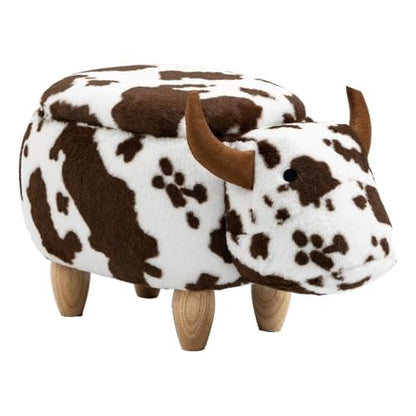 Cow Ottoman for Kids' Bedroom, Playroom, Nursery, and Living Room, Animal Ottoman with Storage, Footstool for Kids, Brown Cow Print