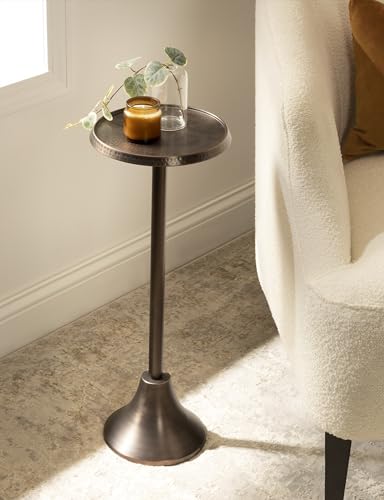 Sanzo Modern Pedestal Drink Table; 9 x 9 x 23; Bronze; Decorative End Table with Hammered Tabletop