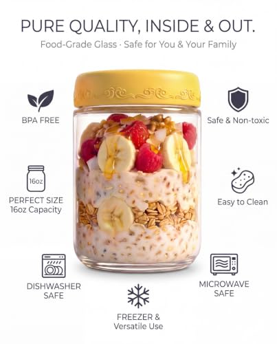 6-pack 16 oz Overnight Oats Containers with Lids, view 5