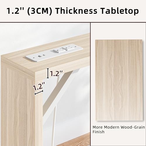 Sofa Table, 79 inch (1.2'' Thick Tabletop) Long Console Table Behind Couch, Narrow Entryway Table with Angled Metal Frame, Industrial Console Table for Entryway, Light Walnut