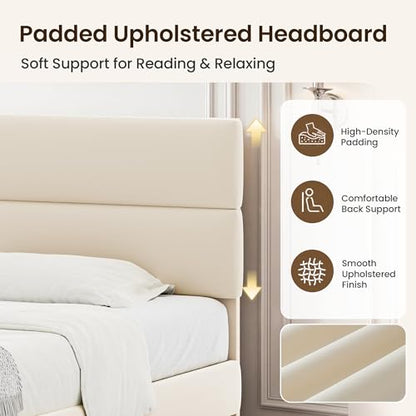 King Size Platform Bed Frame with Velvet Headboard, view 6