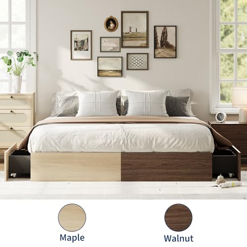 Wood Platform Bed Frame, California King Bed Frame with 2 Drawer, view 7