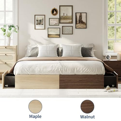 Wood Platform Bed Frame, California King Bed Frame with 2 Drawer, view 7