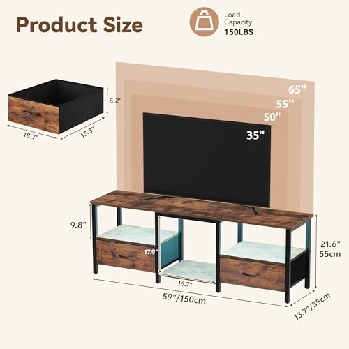 TV Stand for 65 Inch TV, 59'' Under TV Cabinet, Rustic Brown, view 4