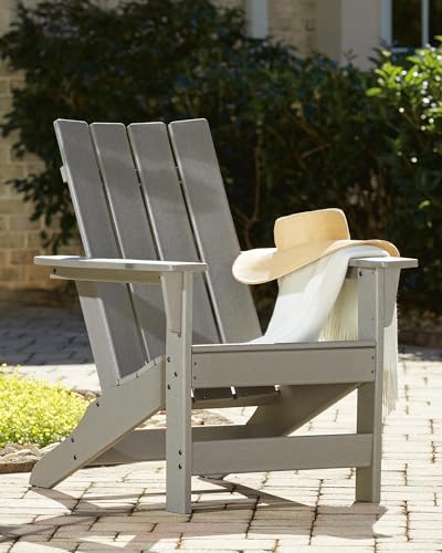 Signature Design by Ashley Visola Outdoor Patio HDPE Weather Resistant Adirondack Chair, Gray
