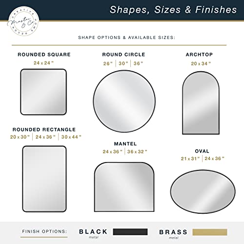 Master & Co. 26in Round Metal Black Mirror, Modern Wall Hanging Large Mirror for Bathroom, Bedroom & Livingroom
