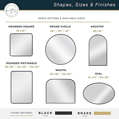 Master & Co. 26in Round Metal Black Mirror, Modern Wall Hanging Large Mirror for Bathroom, Bedroom & Livingroom