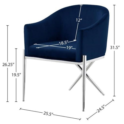 Meridian Furniture Xavier Collection Modern | Contemporary Velvet Upholstered Dining Chair with Sturdy Steel X Shaped Legs, 25.5" W x 24.5" D x 31.5" H, Navy