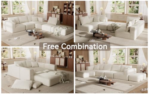 150" Oversized Boneless Sectional Couches for Living Room,Comfy Modern Modular Sectional Sofa,Extra Deep 6 Seater,Large Plush Cloud Sectional Couch,No Assembly Required,Beige Chenille
