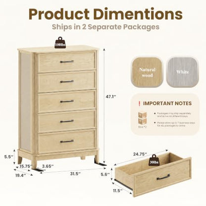 5 Drawer Dresser for Bedroom, view 3