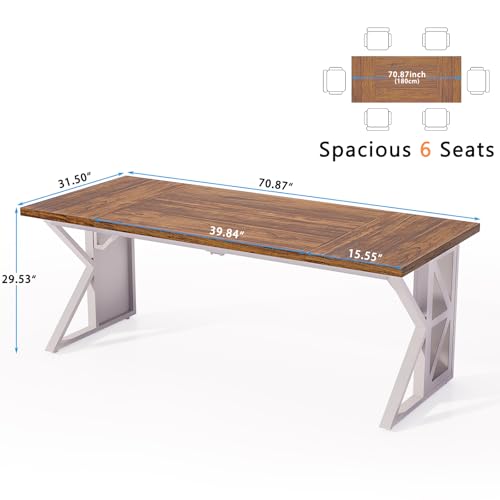 70.8" Executive Office Desk, Large Heavy-Duty Computer Desk for Home Office, Modern Writing Workstation with Rustic Brown Tabletop and White Metal Frame