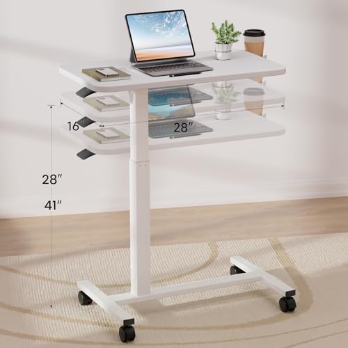 Small Standing Desk with Wheels, Pneumatic Mobile Rolling Laptop Desk, view 4