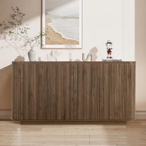 64" Fluted Buffet Cabinet with Storage, Walnut Sideboard Cabinet, view 4