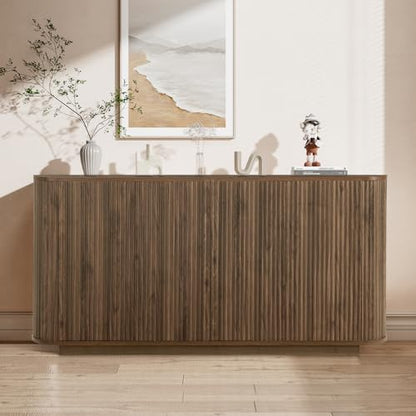 64" Fluted Buffet Cabinet with Storage, Walnut Sideboard Cabinet, view 4