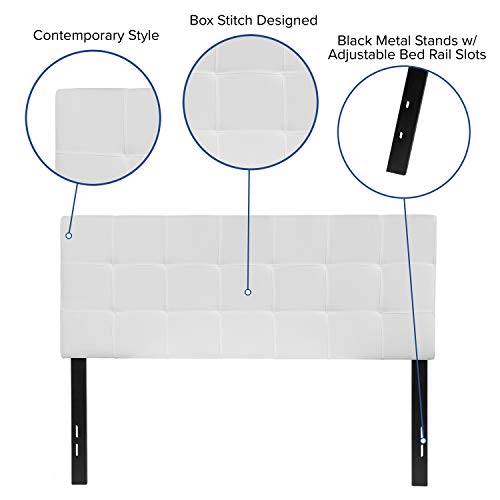 Bedford Box Stitch Tufted Upholstered Full Size Headboard in White Fabric