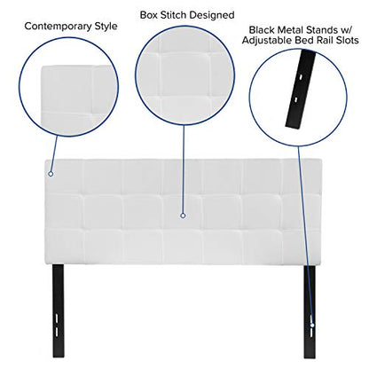 Bedford Box Stitch Tufted Upholstered Full Size Headboard in White Fabric