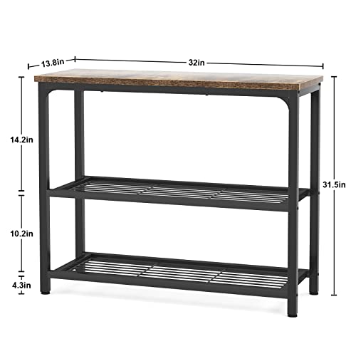 Small Console Table, Sofa Table with Double Mesh Shelves, Industrial Entryway Table for Entryway, Hallway, Foyer, Front Hall, Sofa Couch, Living Room, Bar, Kitchen, 32 Inch, Rustic