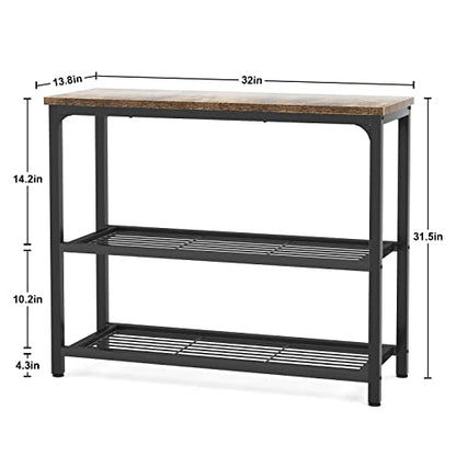 Small Console Table, Sofa Table with Double Mesh Shelves, Industrial Entryway Table for Entryway, Hallway, Foyer, Front Hall, Sofa Couch, Living Room, Bar, Kitchen, 32 Inch, Rustic