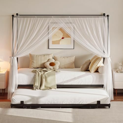 Twin Daybed with Trundle, Canopy Bed with Pop Up Trundle, Black, view 2