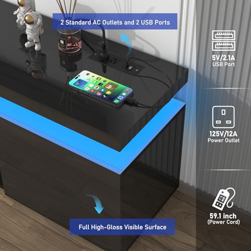 LED TV Stand for 75 Inch TV, Modern TV Stand with Power Outlet, view 4