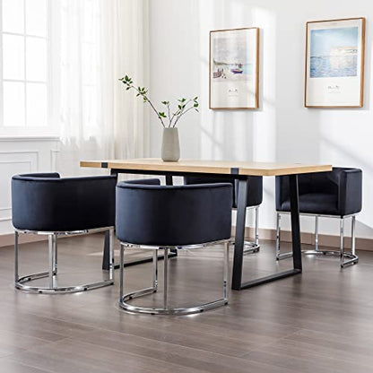 Velvet Dining Chairs Set of 4 Modern Barrel Arm Chairs with Chrome Metal Frame, Upholstered Kitchen Chairs 18.5" Wide Accent Chairs for Living Room Dining Room Restaurant, Black