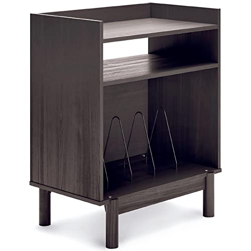 Dark gray mid century modern turntable media console, view 2