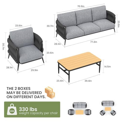 Outdoor Patio Furniture Set, Outdoor 5-Seat Sofa with Coffee Table, Waterproof Thick Cushion Patio Conversation Set, All Weather Outdoor Couch Set for Deck, Lawn, Balcony, Porch