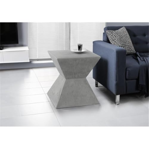 25" Geometric Indoor/Outdoor Accent Table, Gray Finish, Weather-Resistant Magnesium Oxide, Wood-Grain Textured Base, Modern Side Table for Patio, Living Room, or Bedroom Use
