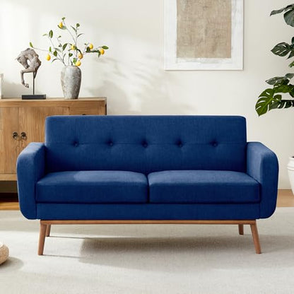 Sofa Couch, Mid Century Modern Sofa with Solid Wood Frame, Button Tufted Couch for Bedroom, Living Room, Office, Apartment (Dark Blue, 60 inch)