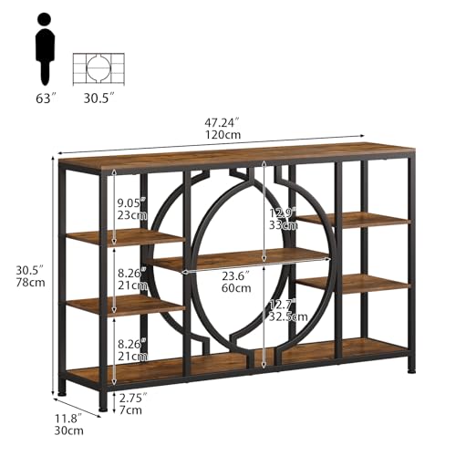 47" Industrial Console Tables for Entryway Rustic Sofa Table Behind Couch 4 Tier Wooden Shelves Entry Table with Storage for Foyer, Hallway, Front Door,Living Room (Rustic Brown, 47")