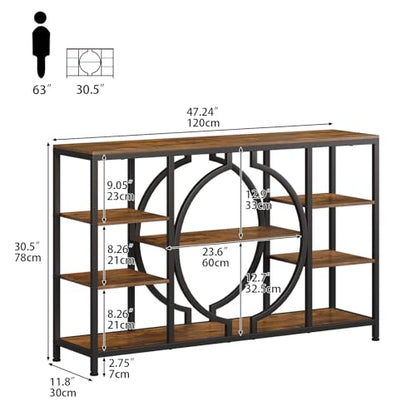 47" Industrial Console Tables for Entryway Rustic Sofa Table Behind Couch 4 Tier Wooden Shelves Entry Table with Storage for Foyer, Hallway, Front Door,Living Room (Rustic Brown, 47")