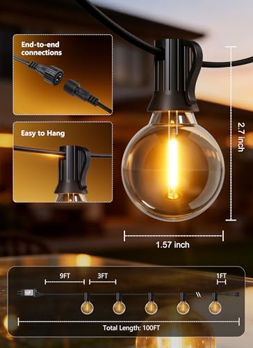 100FT 31 Bulbs Outdoor String Lights with Remote & Dimmable, view 5