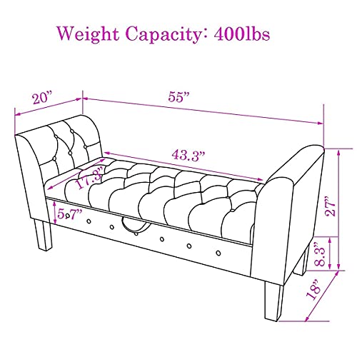 Tufted Stroage Bench for Bedroom Uphosltered Ottoman Bench with Arm with Storage for Entryway, Living Room Gray