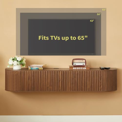 55" Walnut Fluted Floating TV Stand for TVs up to 65" for Living Room, view 7