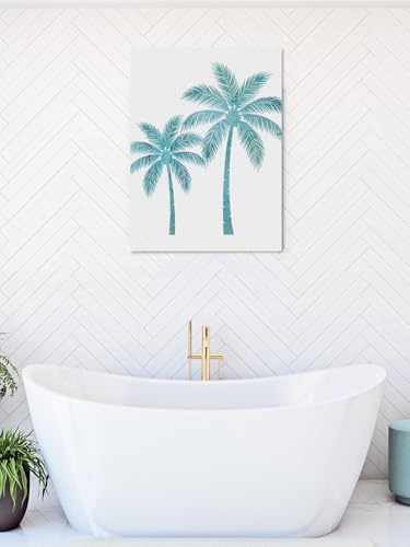 NuYeBiofx Summer Tropical Beach Coastal Tree Canvas Wall Art Prints,48"x32" Framed Picture Artwork Teal Palm Trees Plant Printed Canvas Oil Painting for Living Room Bedroom Office,Ready to Hang