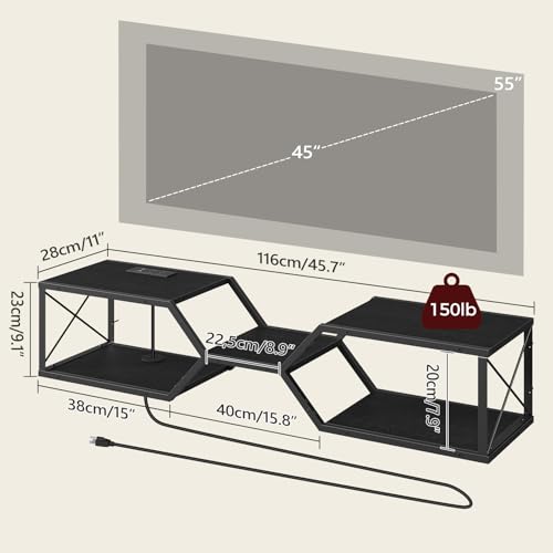 Floating TV Stand with Power Outlet, Wall-Mounted TV Shelf with X-Shaped Frame, view 3