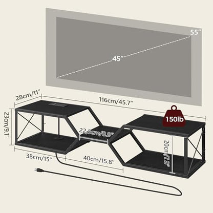 Floating TV Stand with Power Outlet, Wall-Mounted TV Shelf with X-Shaped Frame, view 3