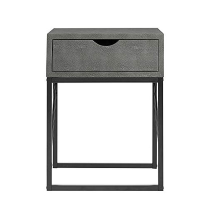 Iver Faux Shagreen Modern Small Side End Table Living Room Bedroom Nightstand, 18 Inch, Grey