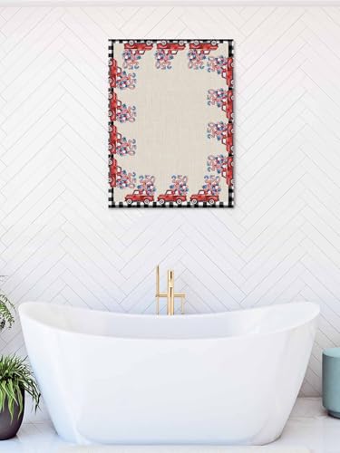 NuYeBiofx USA Flag Red Truck Canvas Wall Art Prints,48"x32" Framed Picture Artwork Farmhouse Retro Linen Buffalo Plaid Printed Canvas Oil Painting for Living Room Bedroom Office,Ready to Hang